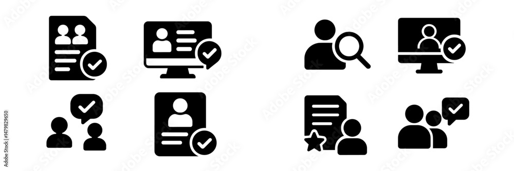 Fototapete Collection of web icons featuring user profiles, search functions, and approval symbols for digital applications