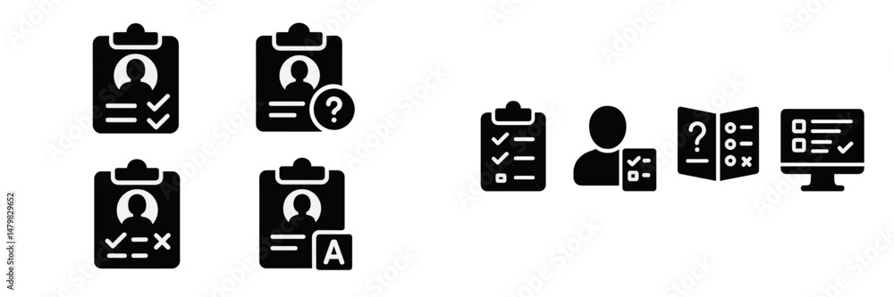 Poster collection of web icons representing forms, checklists, and user profiles in a minimalistic design s