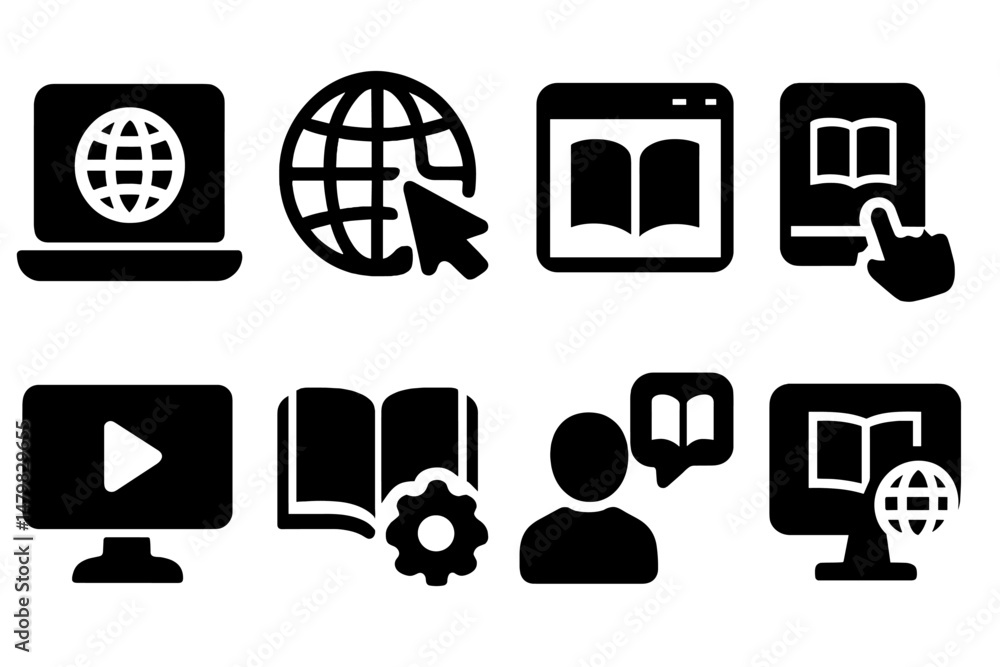 Fototapete set of web icons representing various online activities and resources for digital navigation and lea