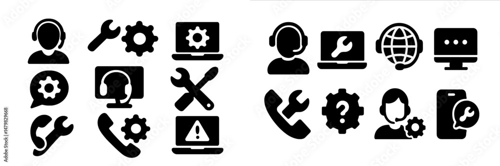 Fototapete Collection of minimalist web icons representing technology, support, and tools for user assistance and troubleshooting