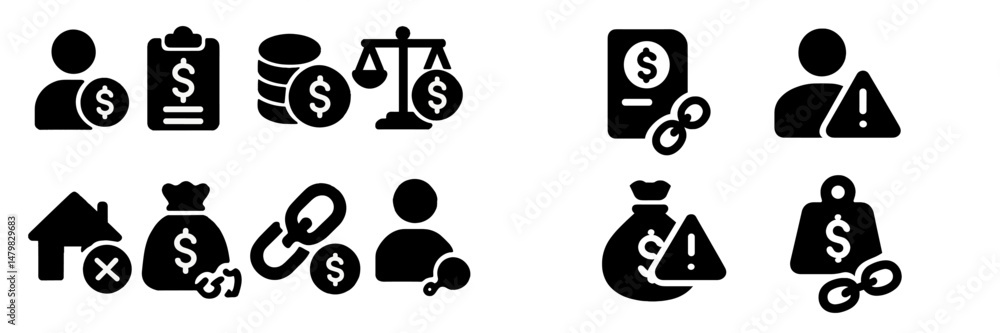 Leinwandbilder collection of web icons depicting financial activities and user interactions for digital application
