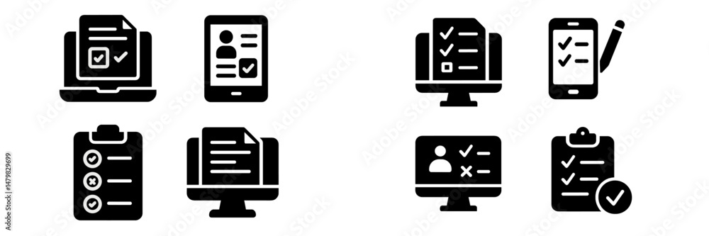 Poster collection of web icons showcasing various digital tools for document management and user data inter
