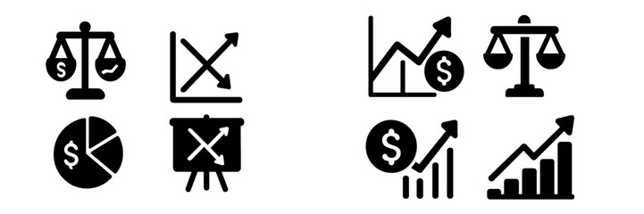 Obraz premium Set of web icons representing finance, balance, and data visualization in a sleek, minimalist design suitable for digital platforms