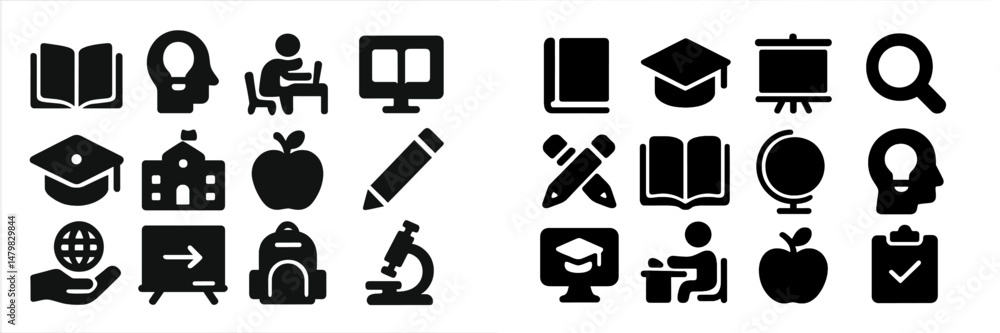 Aufkleber collection of educational web icons showcasing various learning and teaching concepts in a minimalis