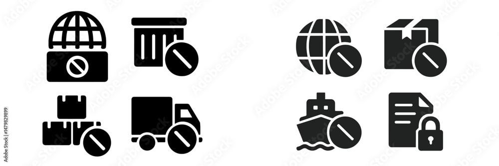 Poster set of web icons depicting various digital concepts related to security, logistics, and information 