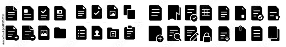 Poster collection of web icons featuring various document and file designs for digital applications and use