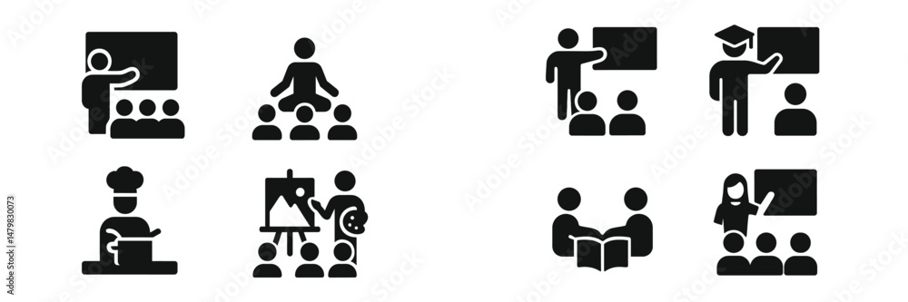 Aufkleber collection of various simple web icons representing education, teaching, and learning activities in 