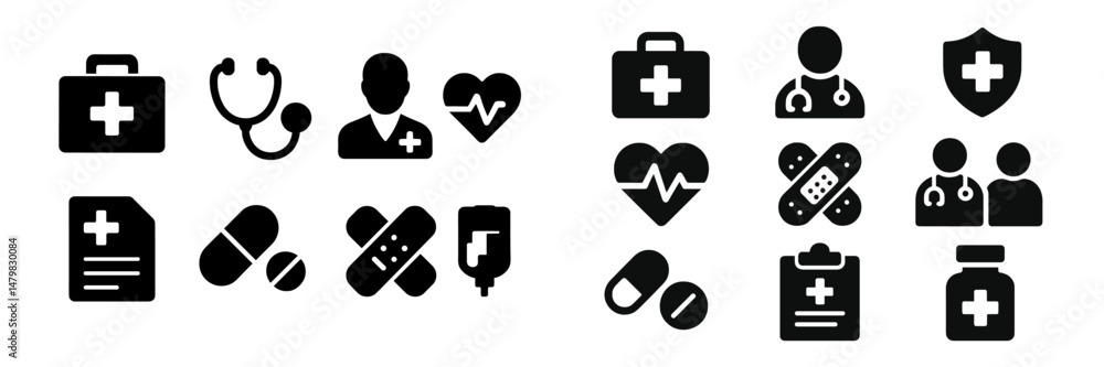 Aufkleber collection of medical web icons featuring various health symbols and tools for digital applications 