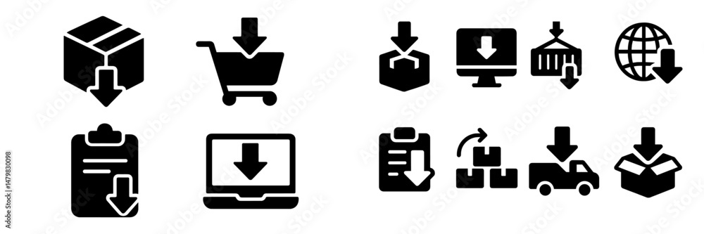 Fototapete collection of download and shopping related web icons for user interface design and digital applicat