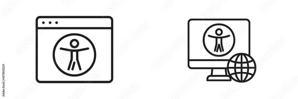 Poster set of minimalistic web accessibility icons representing inclusivity and digital design on a clean b