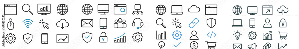 Poster Collection of web icons for digital applications and online services showcasing various functionalities