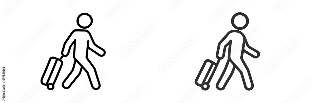Leinwandbilder set of travel web icons representing a person walking with luggage in a minimalistic design style fo