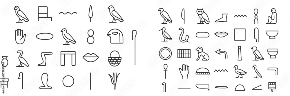 Poster web icons featuring minimalist designs of various objects and symbols for digital applications and u