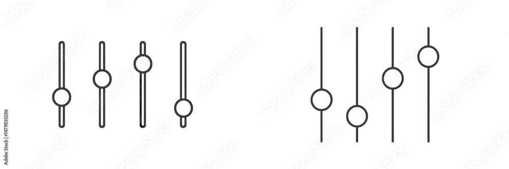 Poster set of web icons featuring sliders for audio and visual adjustments in user interface design