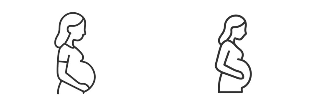 Set of web icons depicting pregnant women in profile view for use in health and maternity applications