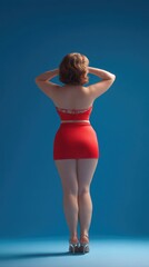 Fototapeta premium Woman in Red Dress With Hands on Head Pose is a high-quality stock photo concept ideal for business, lifestyle, education, advertising, and editorial use.