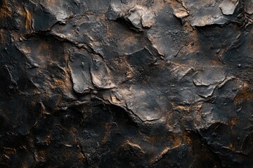 Dark, textured surface resembling rough, layered rock formations.  Intricate patterns of deep, dark and light brown tones create a natural, rugged aesthetic