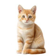 Adorable Orange Kitten Sitting Isolated on White Background Pet Animal