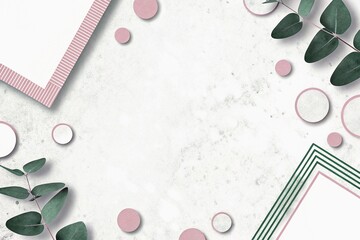 Fototapeta premium Minimalist Design with Leaves and Abstract Circular Patterns on a Light Background