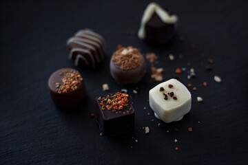High quality chocolates on a black background