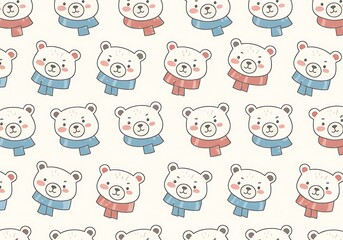 Obraz premium Adorable Polar Bear Scarf Pattern: Cute Winter Illustration