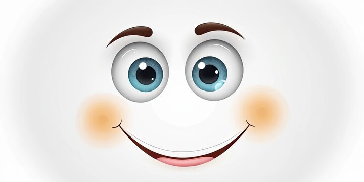 Happy Cartoon Face with Big Smile and Blue Eyes