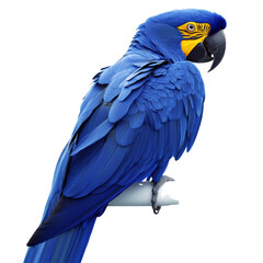 Obraz premium Vibrant blue hyacinth macaw perched against a pristine white backdrop