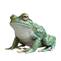 Detailed green warty toad, amphibian wildlife on white background, portrait