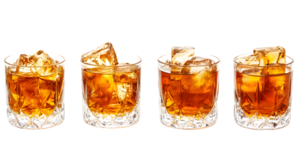 Variety of Colorful Cocktails with Ice Cubes on White Background