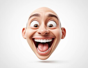 Joyful Cartoon Bald Man with Wide Smile and Tongue Out
