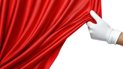 A Hand Pulling Back a Red Curtain