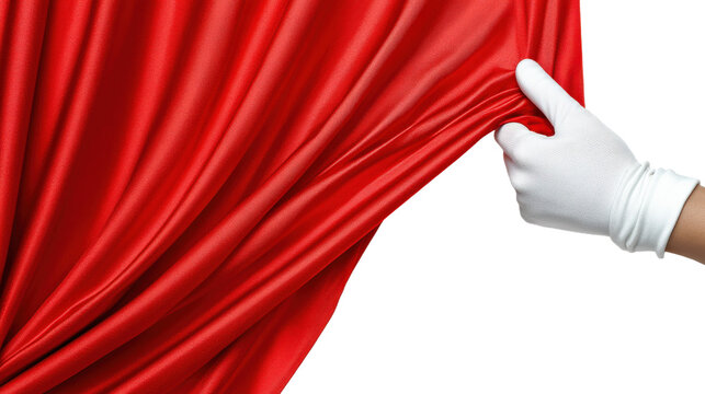A Hand Pulling Back a Red Curtain