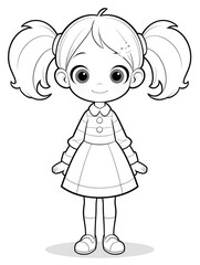 Fototapeta premium Monochromatic illustration of a young girl with pigtails.