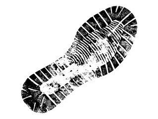 Unique close-up of a worn shoe print on a surface, cut out transparent