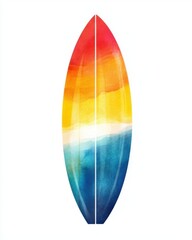 Watercolor Surfboard Illustration on White Background Minimalist Style Tropical Vacation Art Print Design Element