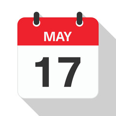 May 17 Daily Calendar. Red Theme on White Background