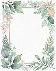 Naklejka premium A decorative square frame surrounded by lush green leaves in watercolor style, ideal for nature-inspired designs and decorations