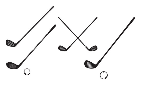 black golf clubs and balls on white clip art preview