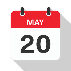 Fototapeta premium May 20 Daily Calendar. Red Theme on White Background