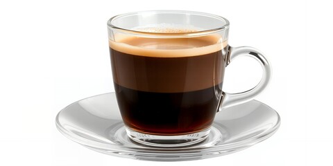 Delicious Macchiato Coffee Drink in Glass Cup on Saucer