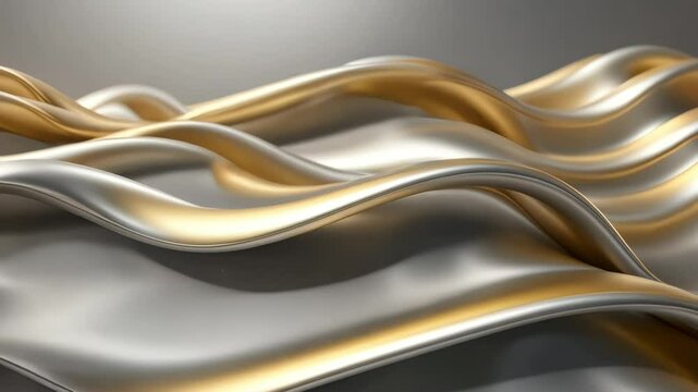 Abstract background with smooth metallic gradient waves in silver and gold