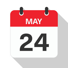 May 24 Daily Calendar. Red Theme on White Background
