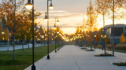 Fototapeta premium Golden Hour Walkway Through Campus