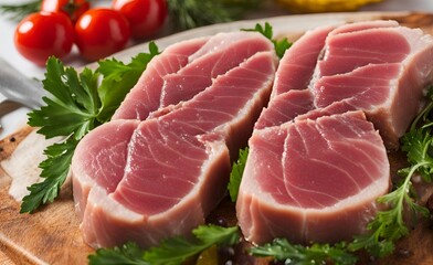High-quality fresh tuna fillet, rich in nutrients carefully prepared for a delicious meal. Perfect for various recipes, showcasing its vibrant color and texture.