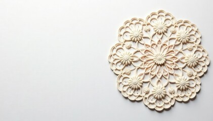 Intricate floral lace doily, delicate design, white background, white background, background