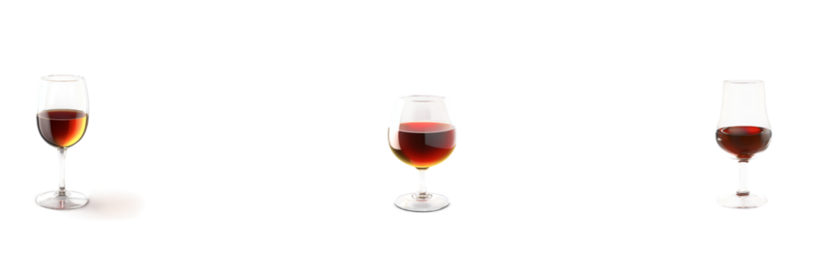 A transparent PNG of a sherry glass, delicately cut out, showcasing a rich amber liquid, set against a clear background.

