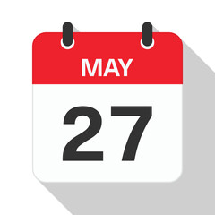 Fototapeta premium May 27 Daily Calendar. Red Theme on White Background
