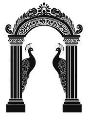 Obraz premium Ornate Architectural Portal with Peacock Embellishments in Monochrome Aesthetic