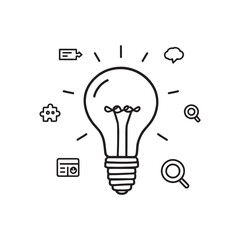 Team Brainstorming Process with Thoughtful Ideas in Line Art