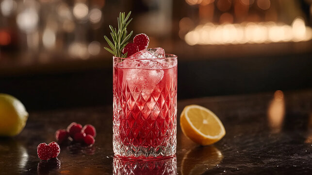 Refreshing raspberry cocktail with rosemary and lemon a perfect summer drink recipe idea